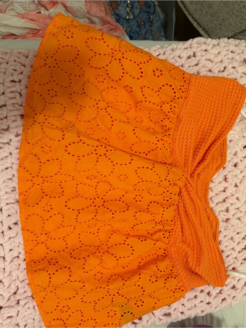 Women's Orange Eyelet Circle top
